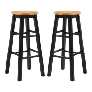 Cadell Black Tropical Hevea Wood Bar Stools In Pair