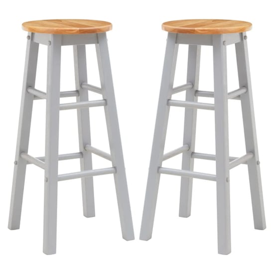 Cadell Grey Tropical Hevea Wood Bar Stools In Pair