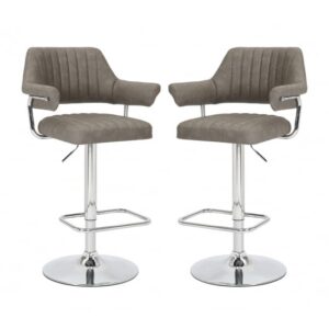 Calais Charcoal Leather Bar Stools With Chrome Base In Pair