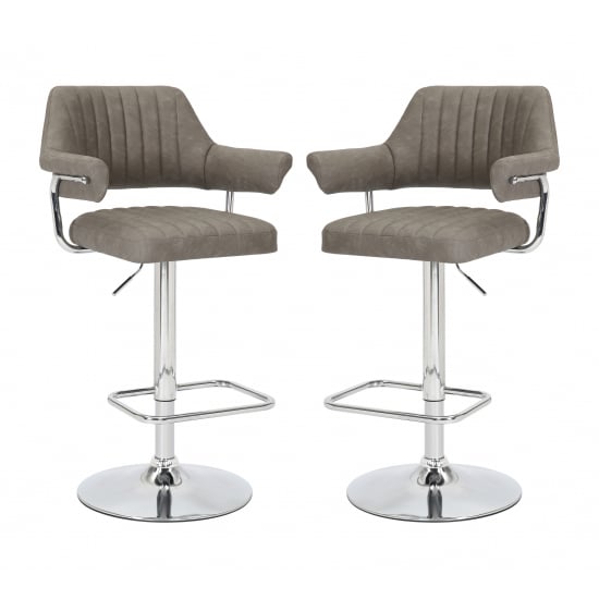 Calais Charcoal Leather Bar Stools With Chrome Base In Pair