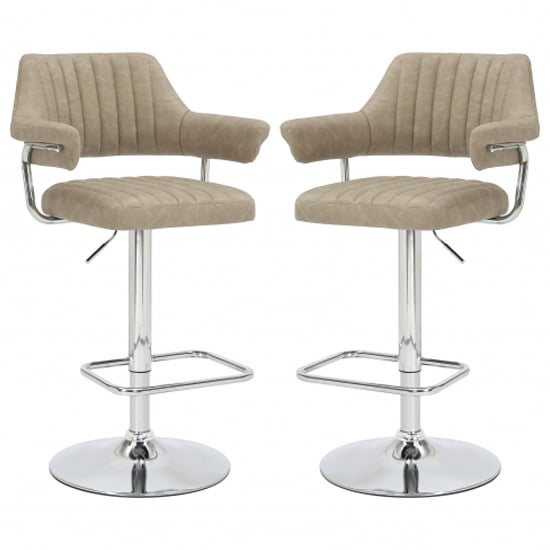 Calais Mink Leather Bar Stools With Chrome Base In Pair