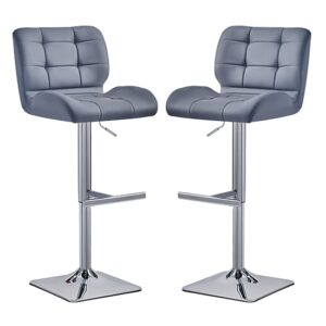 Candid Grey Faux Leather Bar Stools With Chrome Base In Pair