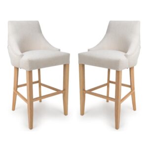 Clifton Linen Fabric Bar Chairs With Oak Legs In Pair