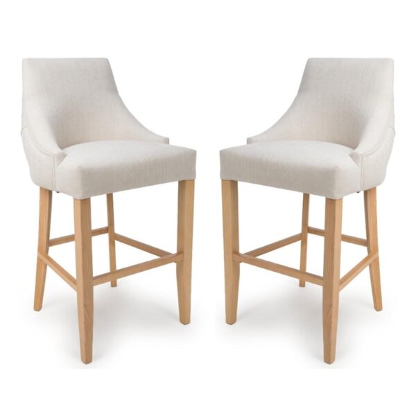 Clifton Linen Fabric Bar Chairs With Oak Legs In Pair