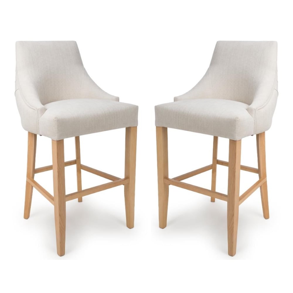 Clifton Linen Fabric Bar Chairs With Oak Legs In Pair