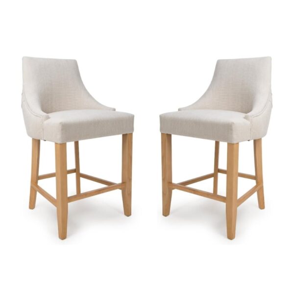 Clifton Linen Fabric Counter Bar Chairs With Oak Legs In Pair