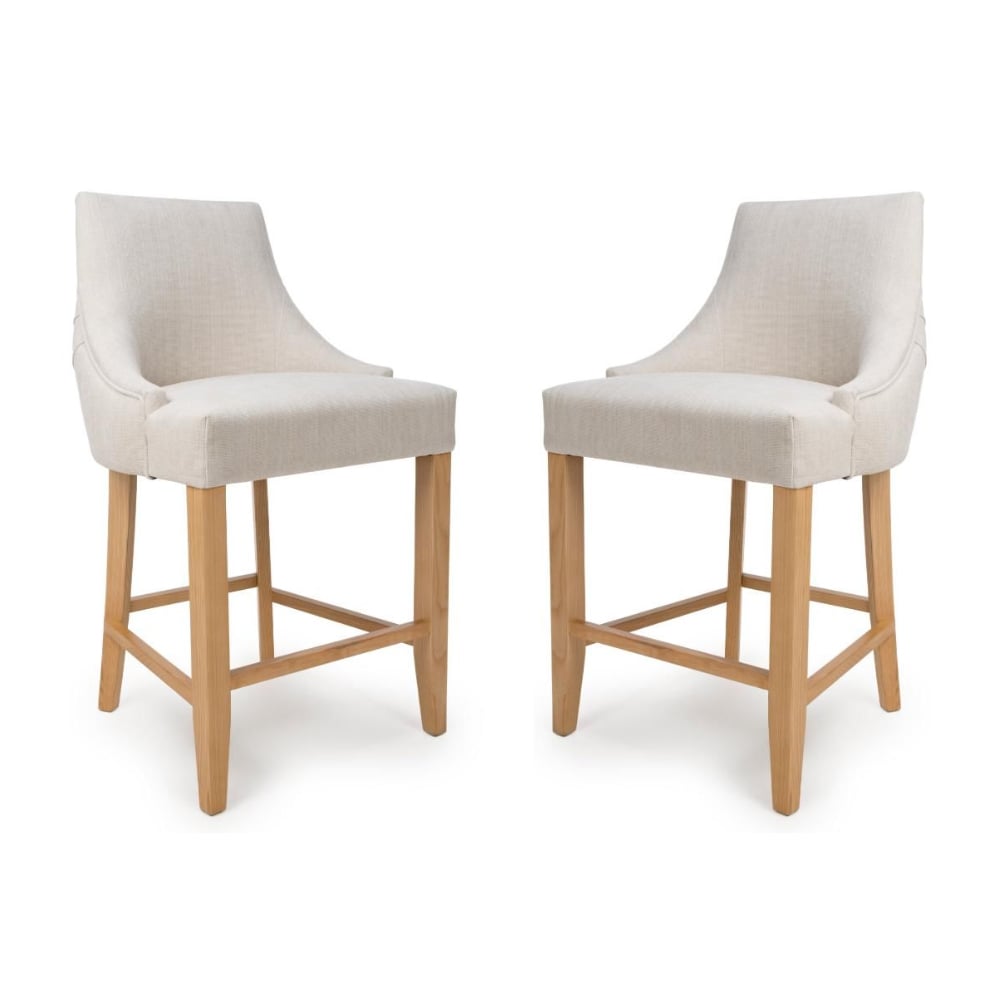 Clifton Linen Fabric Counter Bar Chairs With Oak Legs In Pair