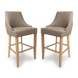 Clifton Taupe Faux Leather Bar Chairs With Oak Legs In Pair