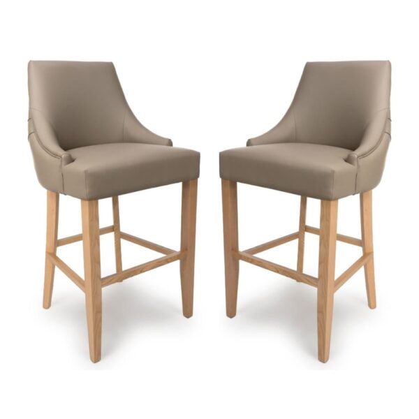 Clifton Taupe Faux Leather Bar Chairs With Oak Legs In Pair