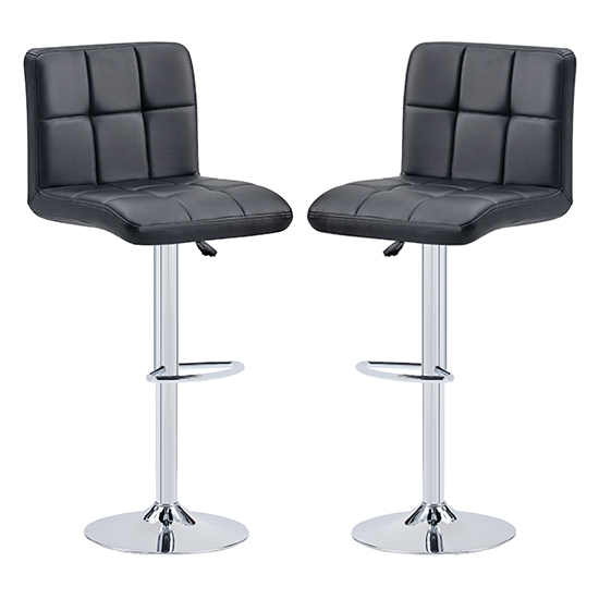 Coco Black Faux Leather Bar Stools With Chrome Base In Pair