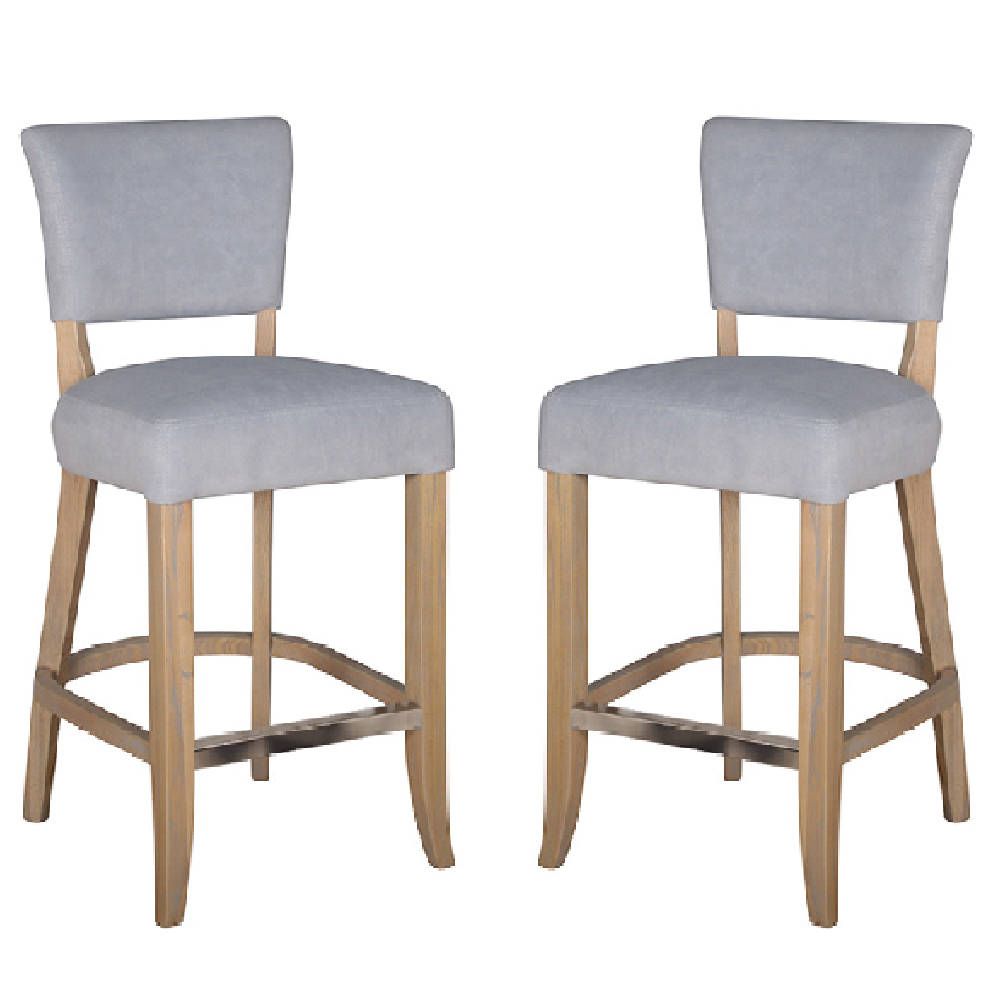 Dothan Light Grey Velvet Bar Chairs With Oak Legs In Pair