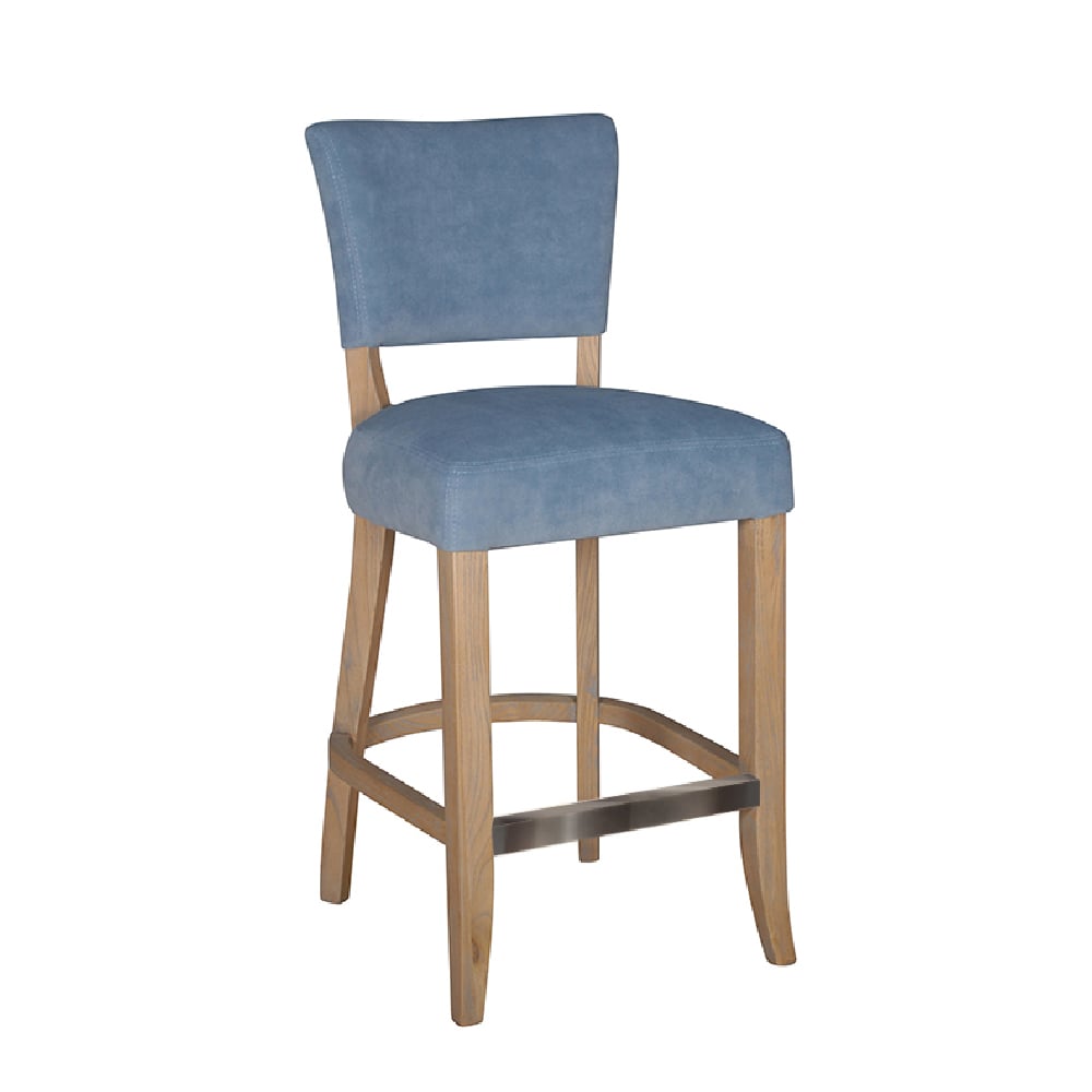 Dothan Velvet Bar Chair With Oak Legs In Blue