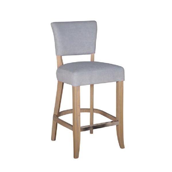 Dothan Velvet Bar Chair With Oak Legs In Light Grey