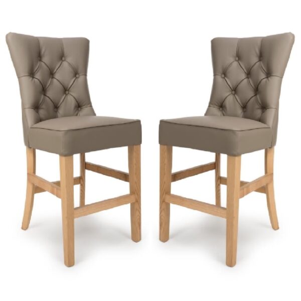 Elyria Taupe PU Leather Bar Chairs With Oak Legs In Pair