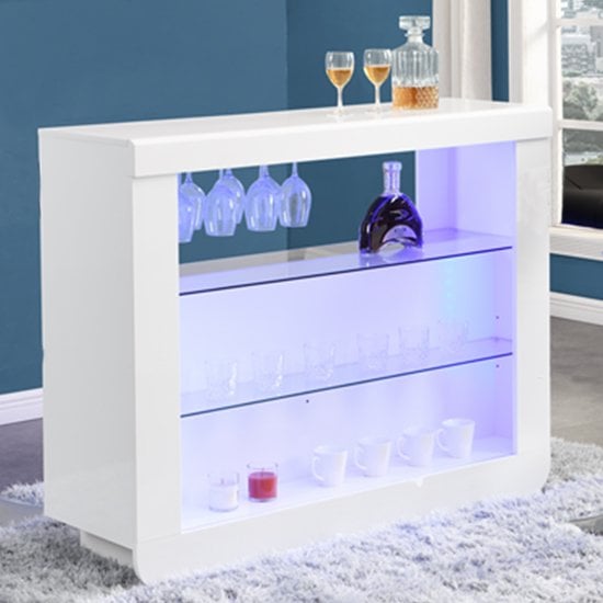 Fiesta High Gloss Bar Table Unit In White With LED Lighting