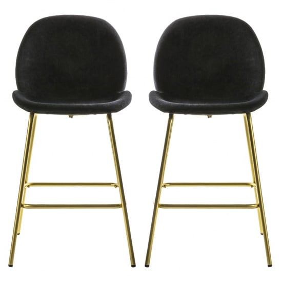 Flanaven Black Velvet Bar Chairs With Gold Legs In Pair