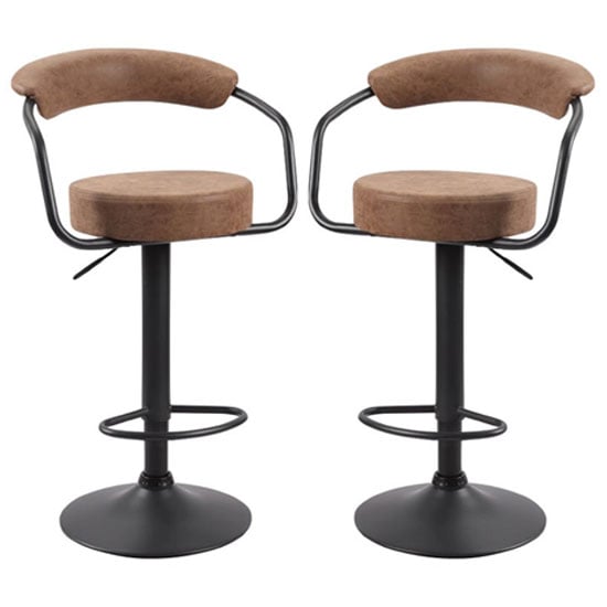 Hanna Brown Woven Fabric Bar Stools With Black Base In A Pair