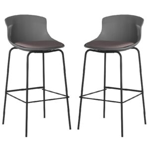 Hinton Grey Plastic Bar Stools With Fabric Seat In Pair