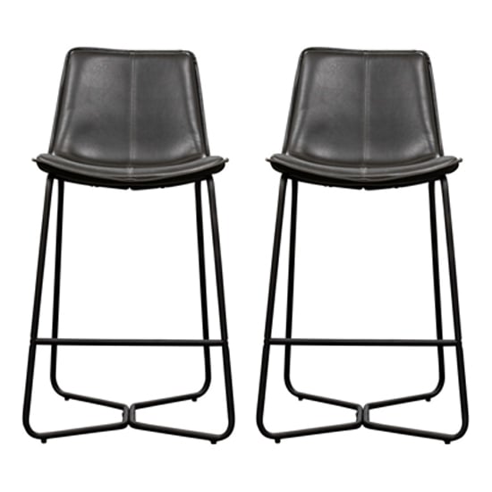 Holland Charcoal Leather Bar Chairs With Metal Base In Pair