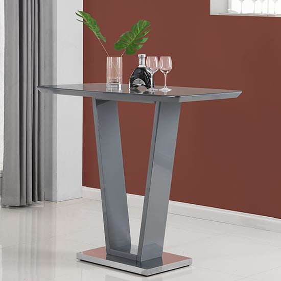 Ilko High Gloss Bar Table Rectangular Glass Top In Grey