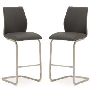 Ithaca Grey Faux Leather Bar Chairs With Chrome Base In Pair