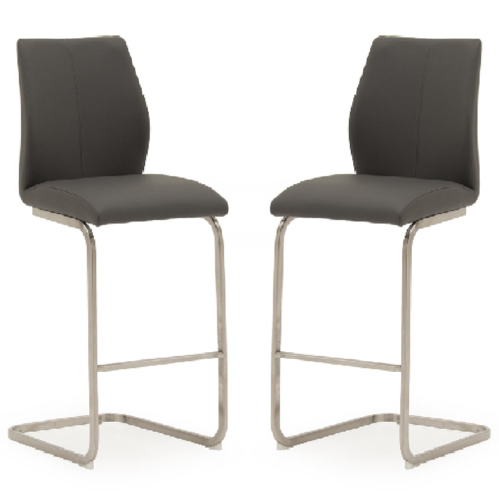 Ithaca Grey Faux Leather Bar Chairs With Chrome Base In Pair