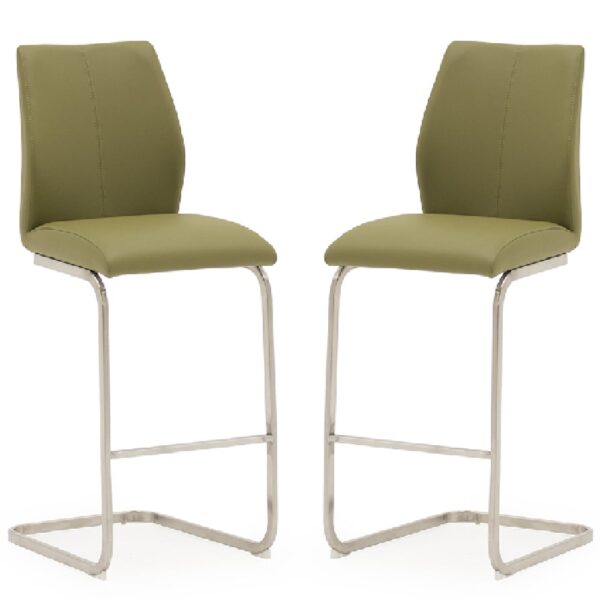 Ithaca Olive Faux Leather Bar Chairs With Chrome Base In Pair