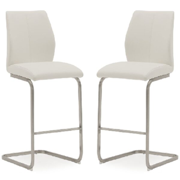 Ithaca White Faux Leather Bar Chairs With Chrome Base In Pair