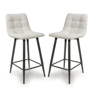 Lemgo Smoke Grey Fabric Bar Stools With Black Legs In Pair