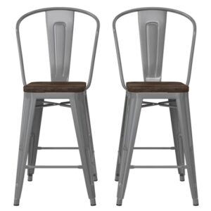 Lenox Wooden Bar Chairs With Silver Gun Frame In Pair