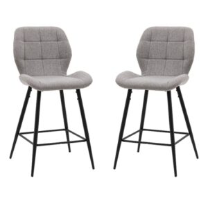 Macerata Light Grey Fabric Bar Stools With Black Legs In Pair