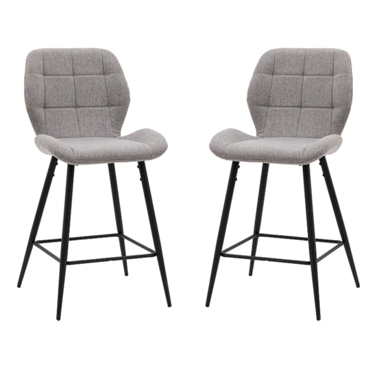 Macerata Light Grey Fabric Bar Stools With Black Legs In Pair