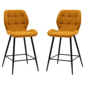 Macerata Saffron Fabric Bar Stools With Black Legs In Pair