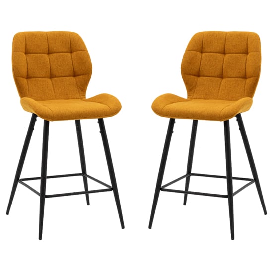 Macerata Saffron Fabric Bar Stools With Black Legs In Pair