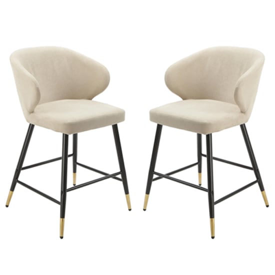 Manhattan Beige Linen Fabric Bar Chairs In Pair