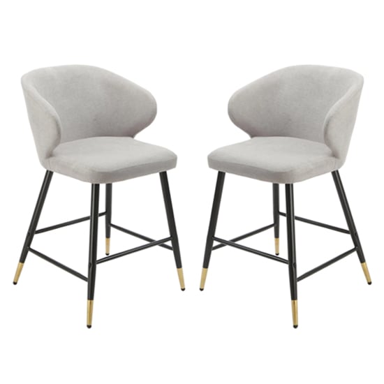 Manhattan Grey Linen Fabric Bar Chairs In Pair