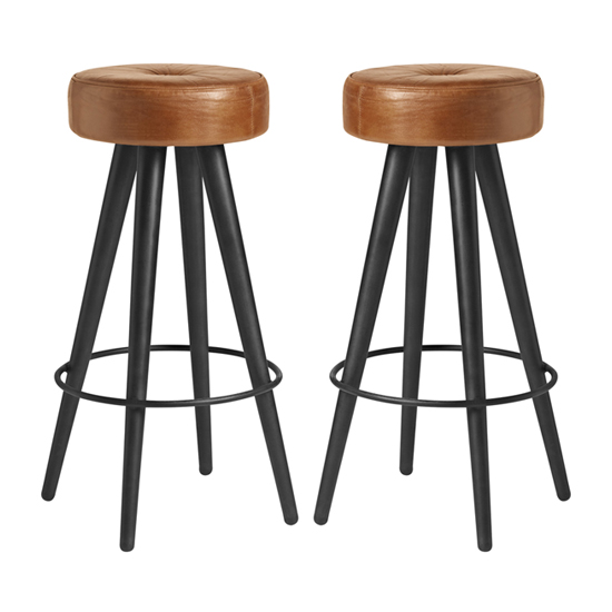 Maror Bruciato Tan Genuine Leather Bar Stools In Pair