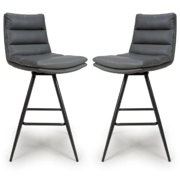 Novato Grey PU Leather Bar Chairs In Pair