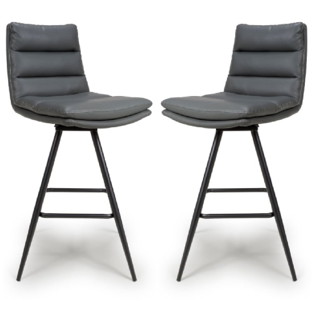 Novato Grey PU Leather Bar Chairs In Pair