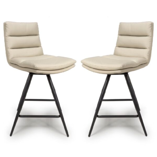 Novato Taupe PU Leather Bar Chairs In Pair