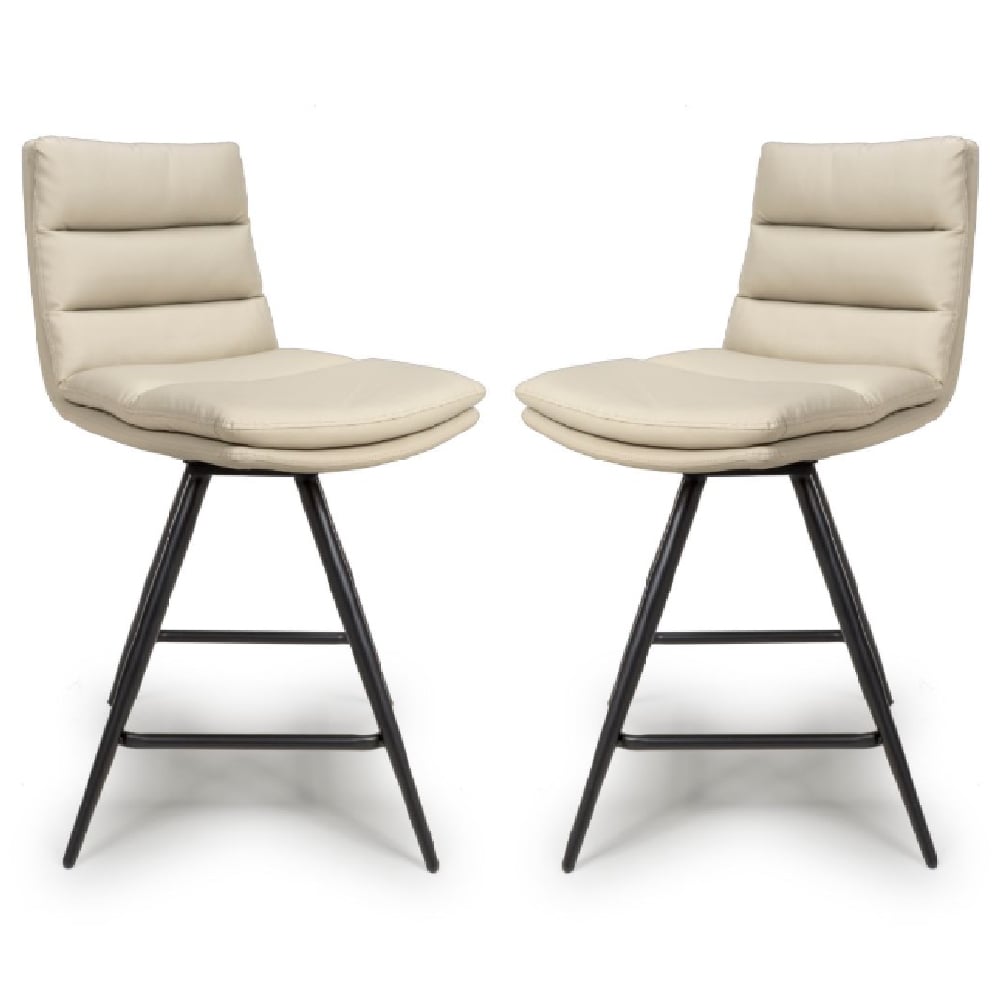 Novato Taupe PU Leather Bar Chairs In Pair