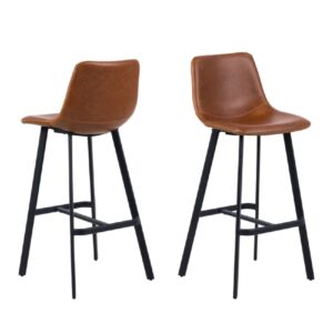 Ogden Brown Leather Bar Chairs In Pair