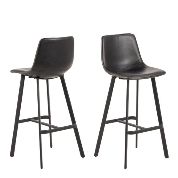 Ogden Matt Black Leather Bar Chairs In Pair