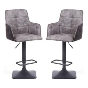 Ordos Light Grey Fabric Bar Stools With Metal Base In Pair