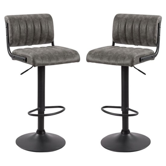 Paris Grey Woven Fabric Bar Stools With Black Base In A Pair