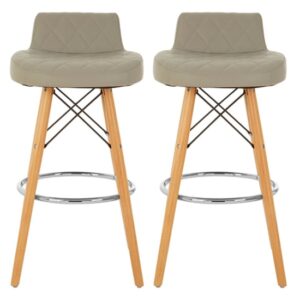 Porrima Grey Faux Leather Bar Stools With Natural Legs In Pair