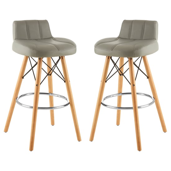 Porrima Grey Faux Leather Effect Bar Stools In Pair