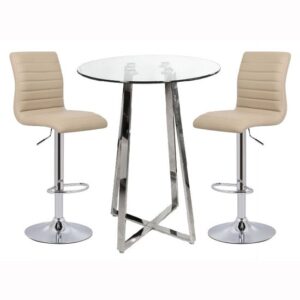 Poseur Clear Glass Bar Table With 2 Ripple Stone Bar Stools