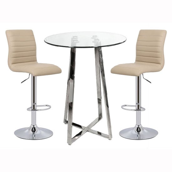 Poseur Clear Glass Bar Table With 2 Ripple Stone Bar Stools