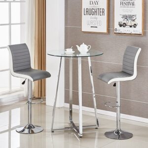 Poseur Clear Glass Bar Table With 2 Ritz Grey White Bar Stools